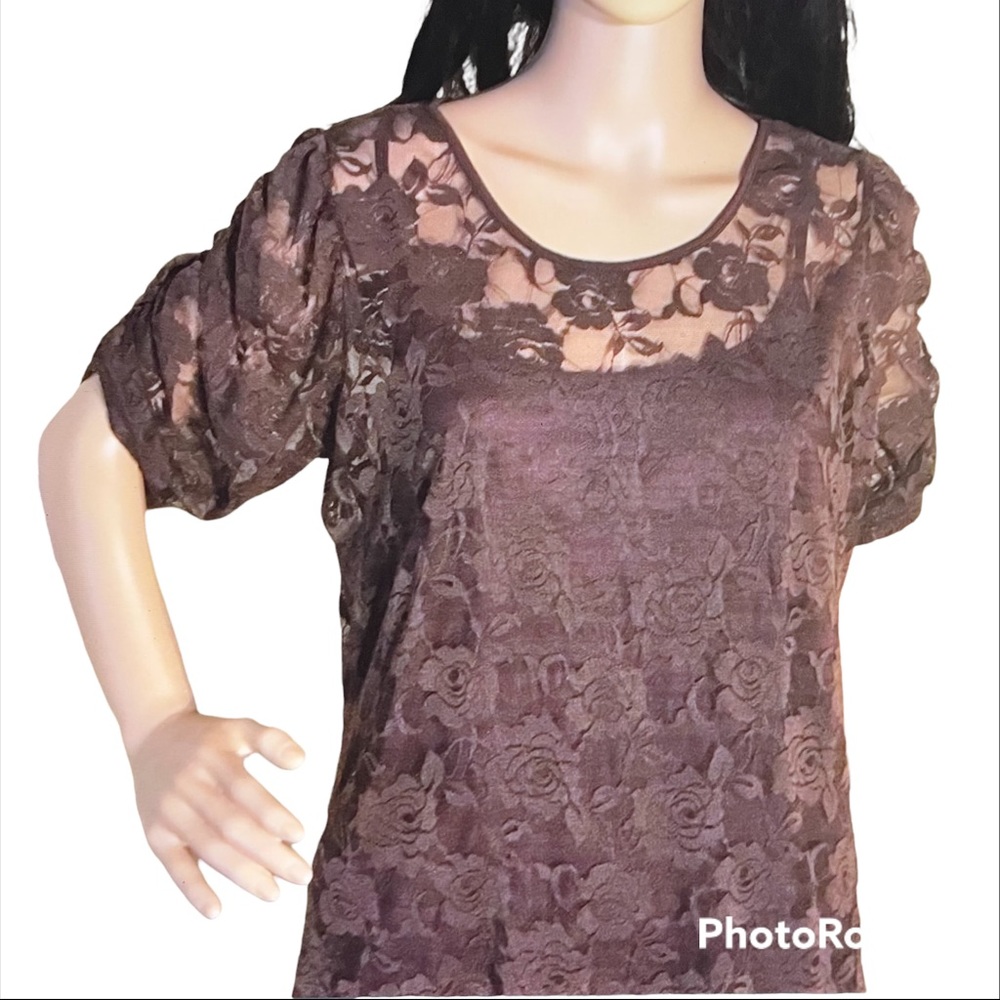 Rose Lace, Brown Top with Cami underneath - Picture 1 of 5